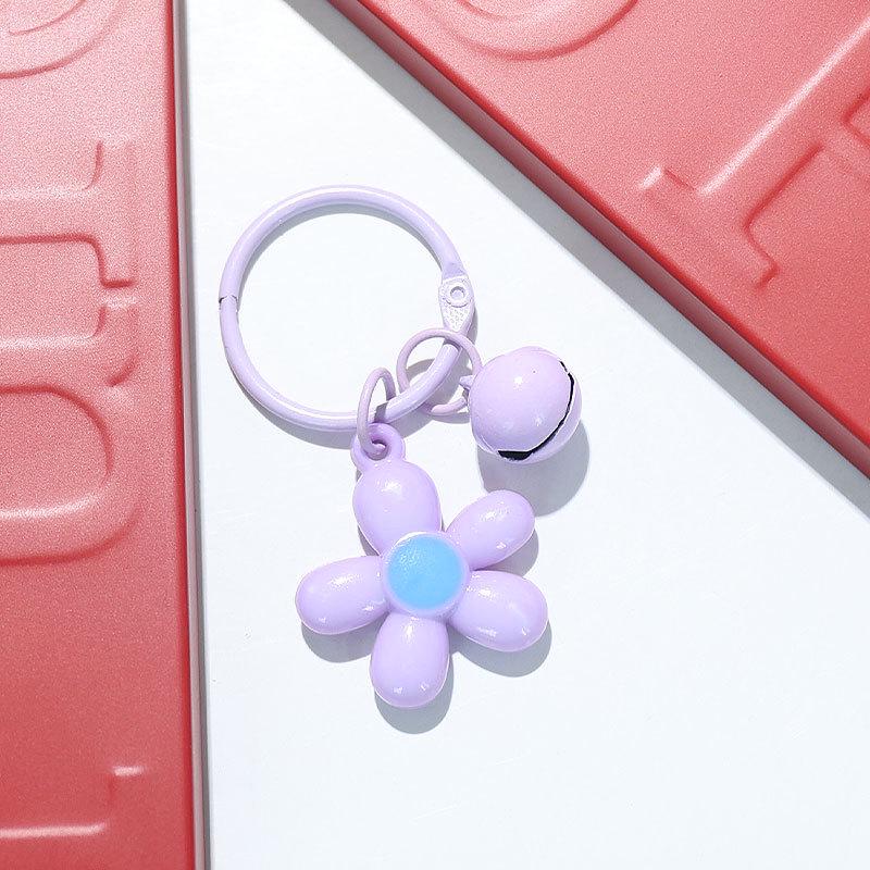 Fresh Five-Petal Flower Resin Keychain with Heart Bead - Girlish Flower Bag Charm
