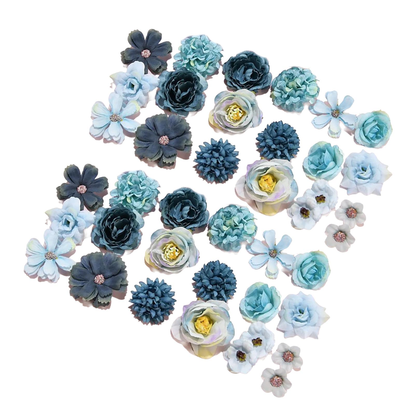 

Set of 40 Silk Flower Mix for Bridals Bouquets Handmade Baby Shower Florals Arrangements Colorful Roses Peonies Dahlias синий