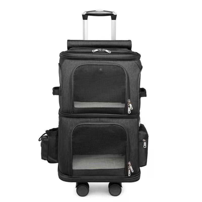 Double-layer pet trolley case, large capacity, two out beauty, multi-window breathable foldable pet bag