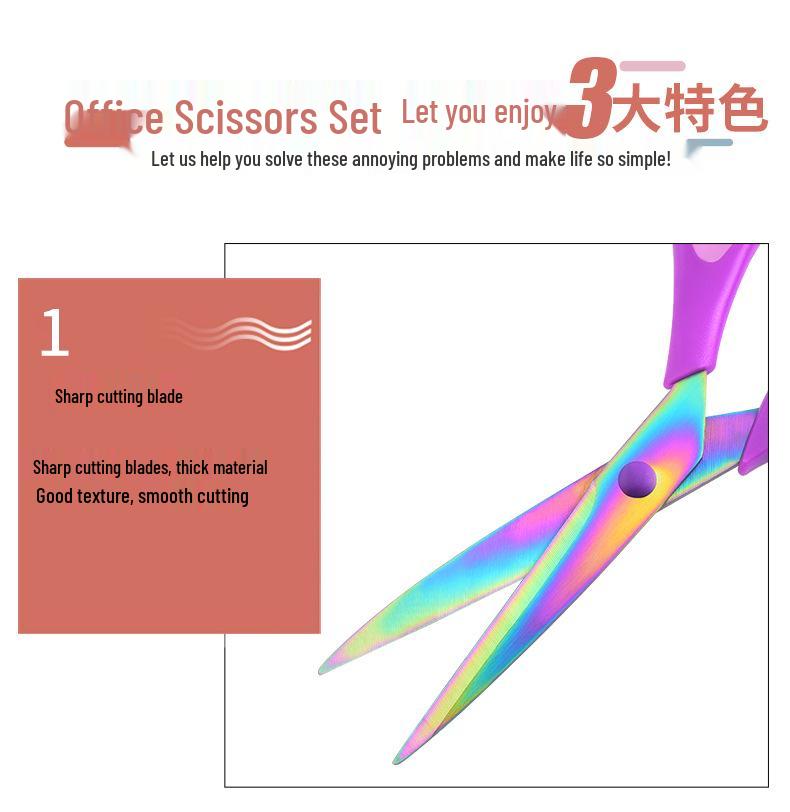 Cross-Border Stainless Steel Scissors Set: Household Sewing, Colored Office, and Handmade Paper Cutting Scissors (3-Piece).