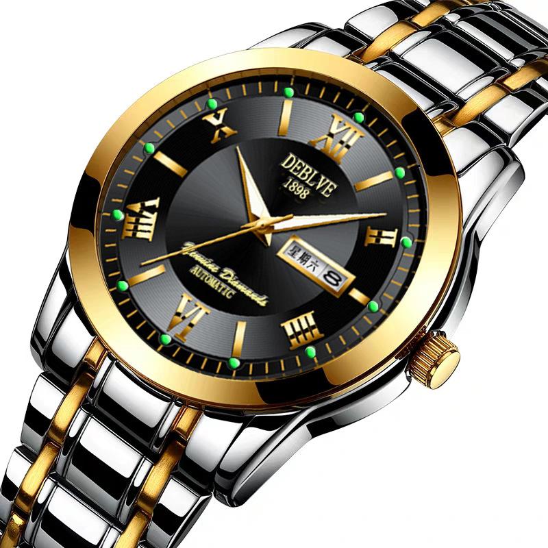 UTHAI New Men's Watch Fashion Trend Double Calendarstainless Steel Stripr Quartz Watch Clock Gift