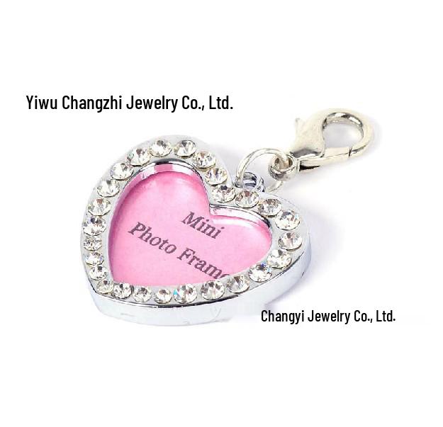 Rhinestone Pet Collar Pendant: Heart & Bone Shape Photo Frame, Anti-lost Info Tag, DIY for Cats & Dogs