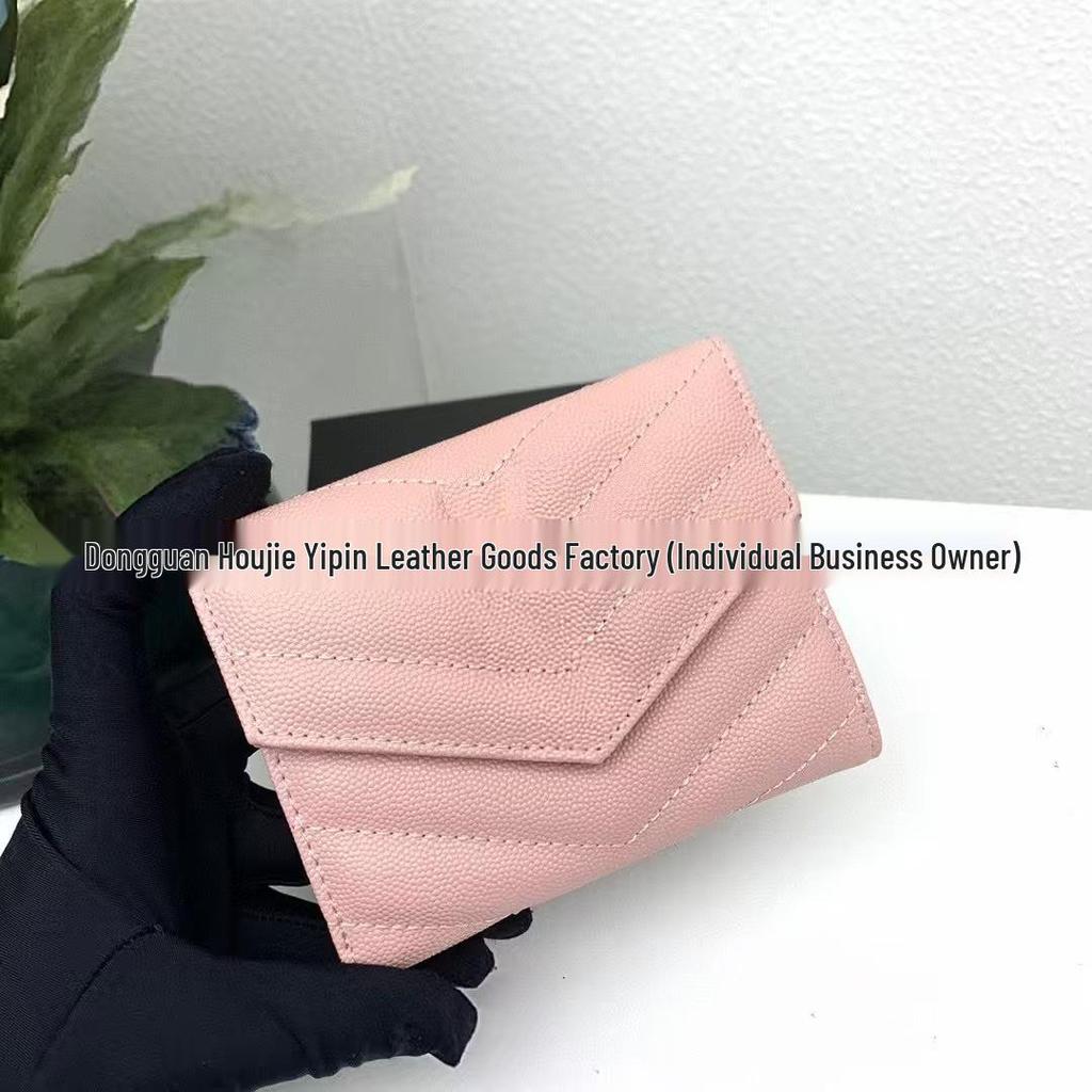 Äkta läder V-mönstrad treviks plånbok med flera kortfack och myntfack med stor kapacitet