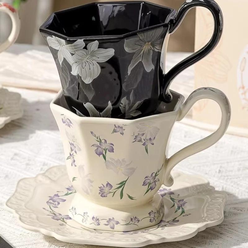 Oktogonalt Mærke Kaffekop og Underkop Sæt til Hjemmet High-end Restaurant Eftermiddagste Kop Let Luksus Kunstnerisk Keramik