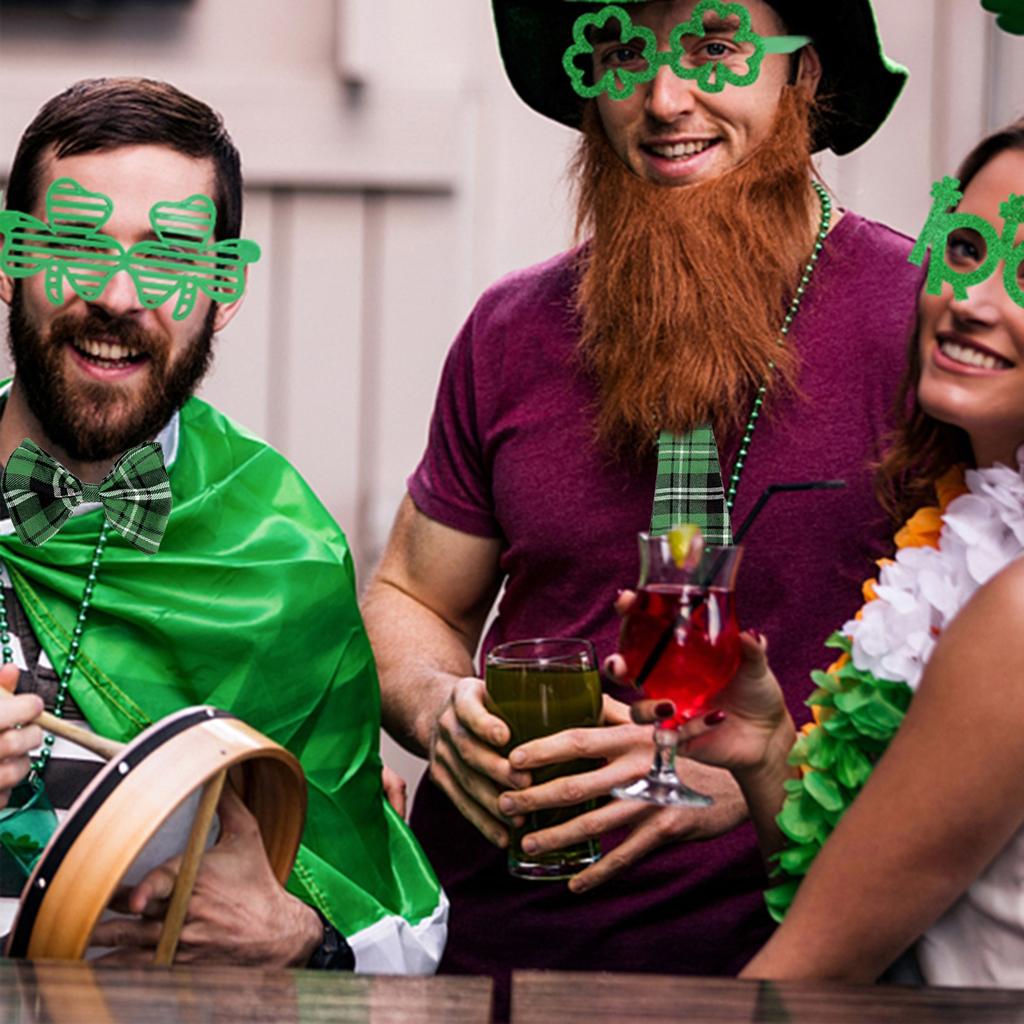 Patrick's Day Green Plaids Pre Tied Neck Tie Bowtie with Elastic Strap for Irish Festival Celebrations and Parties Event