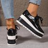 Scarpe con Plateau e Punta Quadrata Stile Britannico per Donna Suola Spessa Rialzanti Snella Antiscivolo Leggere Scarpe All-Match con Lacci