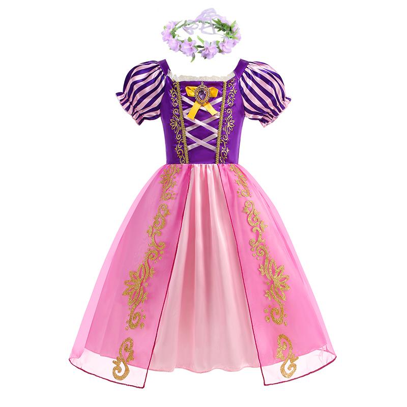 Rapunzel Princess Dress Girl Purple Puff Sleeve Cosplay Tangled Costume Halloween Vestido Kids Birthday Ball Gown Clothes