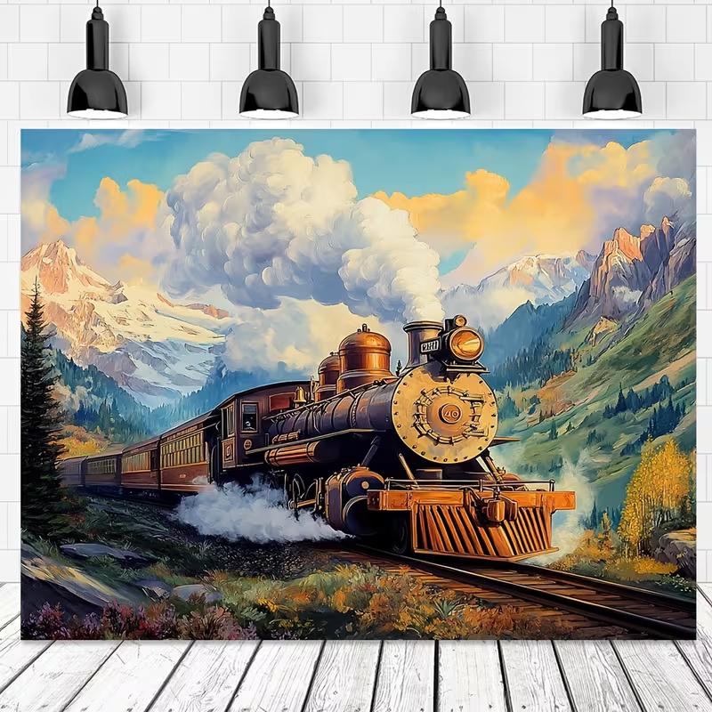 2D Steam Train Backdrop Mountain Photography Background