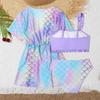 2025 Girls' Three-Piece Swimsuit Set - Split Swimwear & Cover-Up for Kids