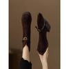 Soft Leather Shoes with Thick Soles and Wide Heels. Women's New Autumn-winter Style High-heeled Short Boots.