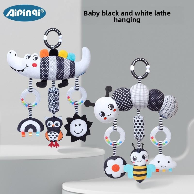 Black And White Animal Wind Chime Baby Car Hanging Plush Toy For Newborns And Toddlers