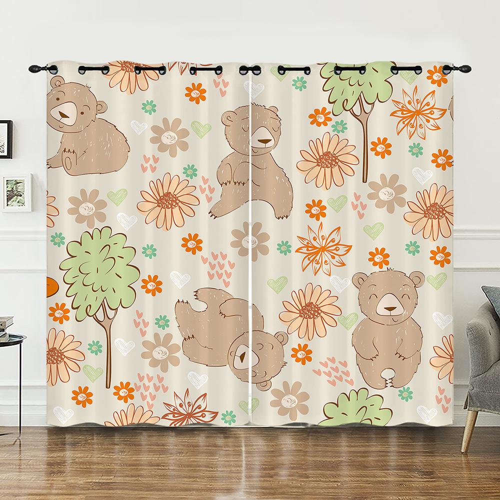 Curtain Animal Illustration Adventure Curtain Digital Printing Blackout Curtain No Punching 2pcs*97cm*114cm*2
