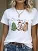 (Asian Size) T Shirt Print Casual New Year Short Sleeve T-shirts leopard Merry Christmas Fashion Women's Top O-neck Clothing Graphic Tee