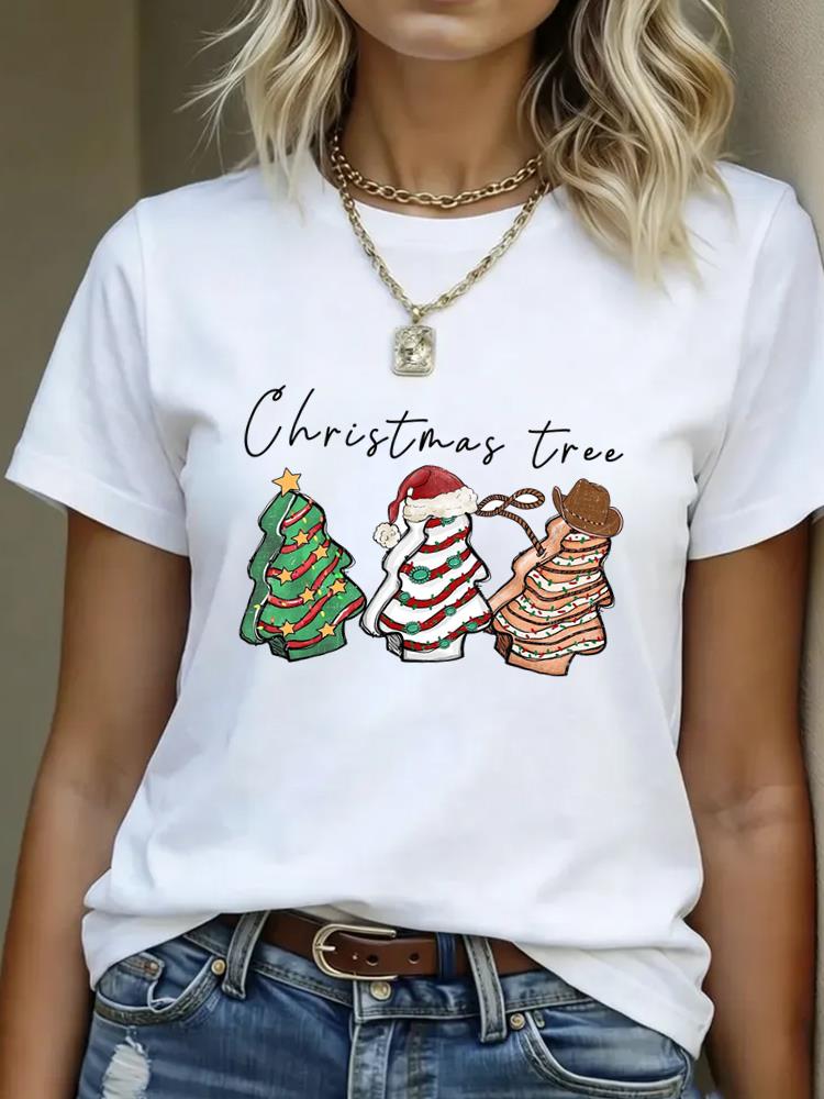 (Asian Size) T Shirt Print Casual New Year Short Sleeve T-shirts leopard Merry Christmas Fashion Women's Top O-neck Clothing Graphic Tee