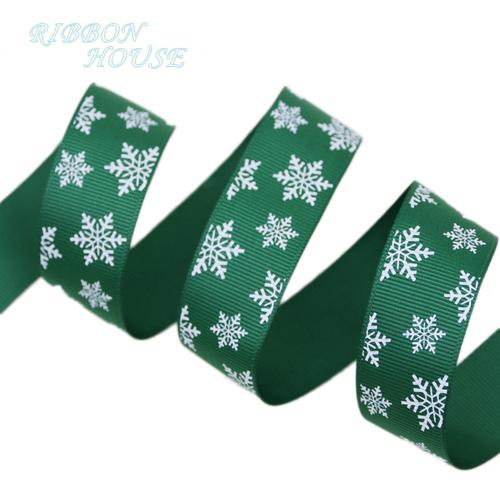 (10 meters/lot) 1" (25mm) Red printed White snowflake Grosgrain Ribbon christmas gift ribbons