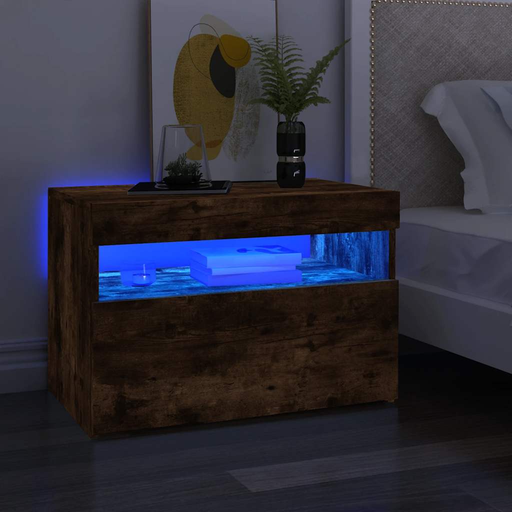 Vidaxl TV Cabinet with LED Lighting, Smoked Oak, 60X35X40 Cm