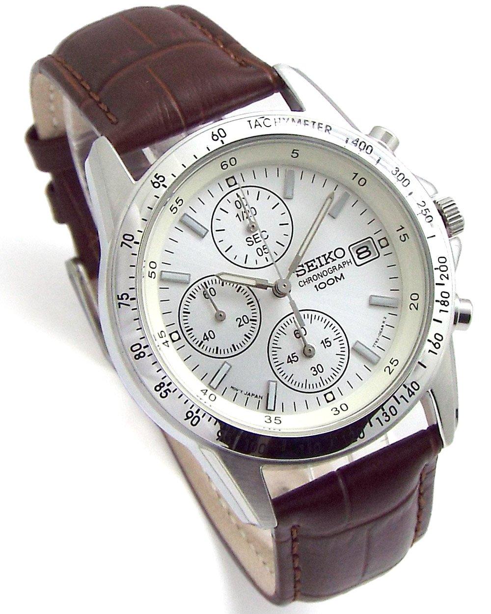 

[Seiko] Часы-хронограф из натуральной кожи с ремешком, комплект для внутренней регулярной дистрибуции, цвет белый, темно-коричневый SND363P1-DB
