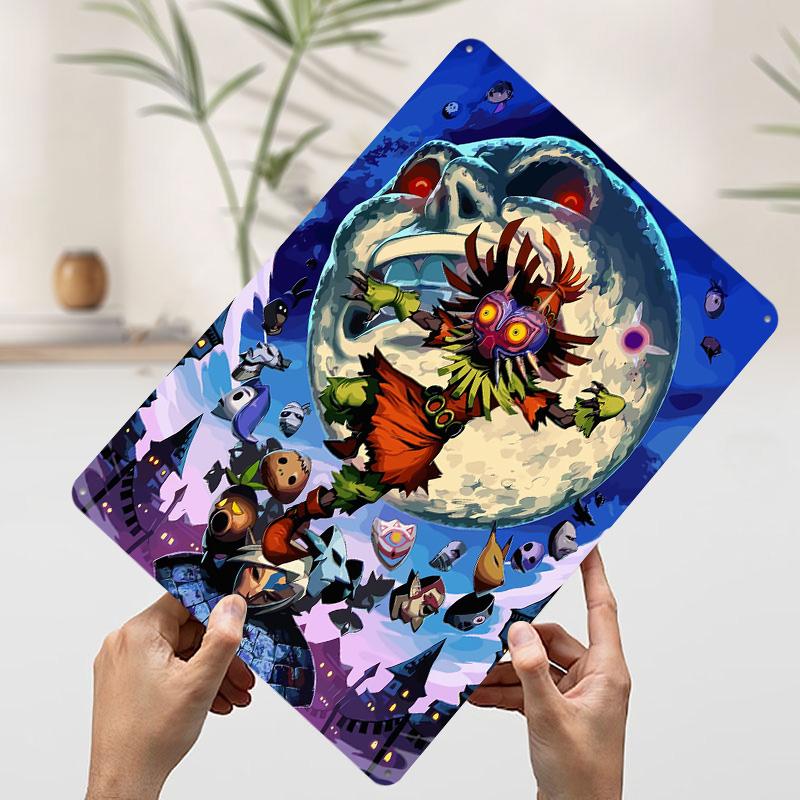 Majoras Mask Illustration Metal Poster Customized Wall Art Retro Vintage Tinplate Signs for Man Cave Room Decoration Cozy House