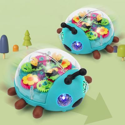 Transparent Electric Ladybug Gear Toy with Flashing Lights & Music Automatically Change Direction Car Toy Kids Multicolored Ladybug Toy Boys