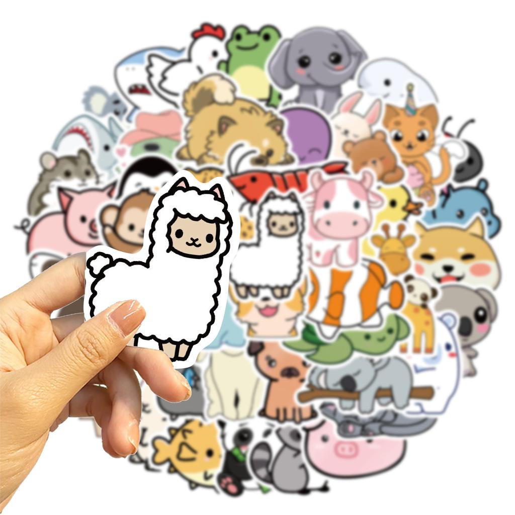 50 Cute Cartoon Animals Set Stickers Personalized Decorative Suitcase Notebook Waterproof and Removable Without Repeating Stickers