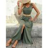Sommer einfarbig ärmellos V-Ausschnitt lässiges Kleid, europäischer amerikanischer Stil minimalistisches Strandurlaubskleid für Damen