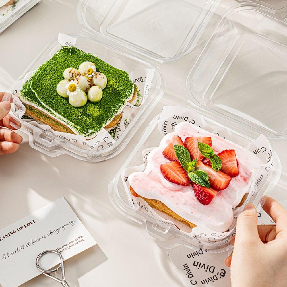 10pcs Simple Plastic Cake Takeout Box Transparent with Lids Cake Packing Box Disposable Dessert Boxes Tiramisu