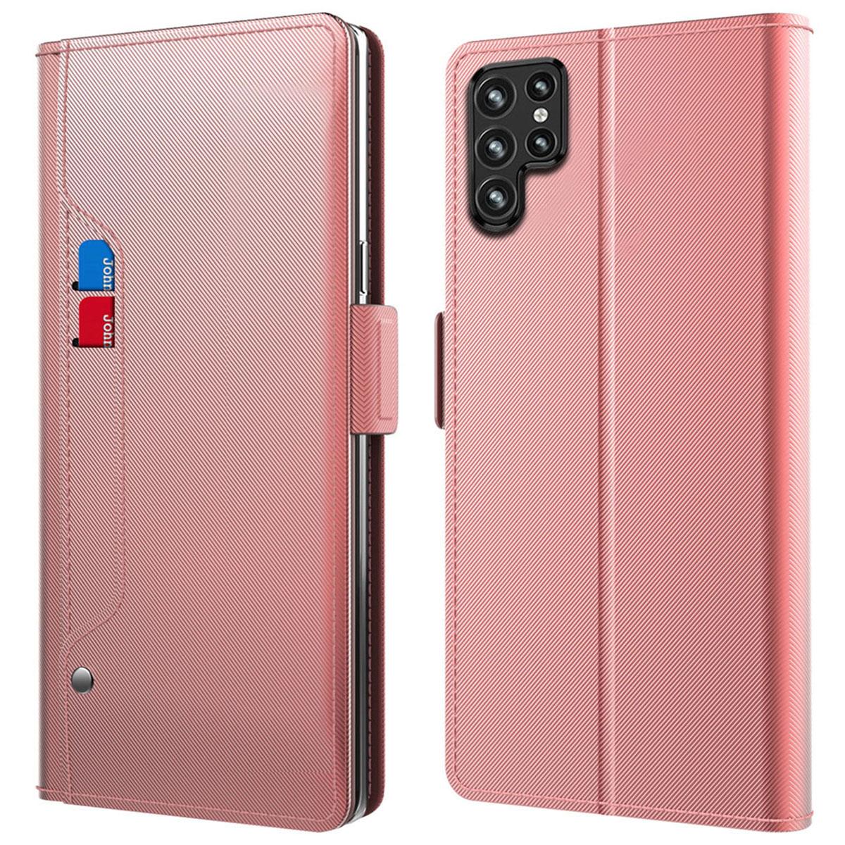 

Чохол для Samsung Galaxy S24 Ultra з PU шкіри, підставка, чохол для мобільного телефону з дзеркалом Rose Gold