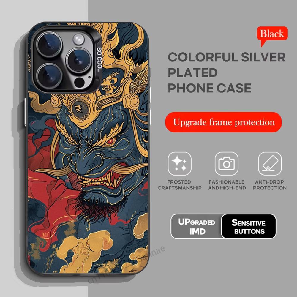 Samurai Hannya Mask Ghost Printing Phone Case for iPhone 15 16 Pro Max Air SE 11 13 Pro 14 Plus 12 11Pro 15Pro Max 16e Cover