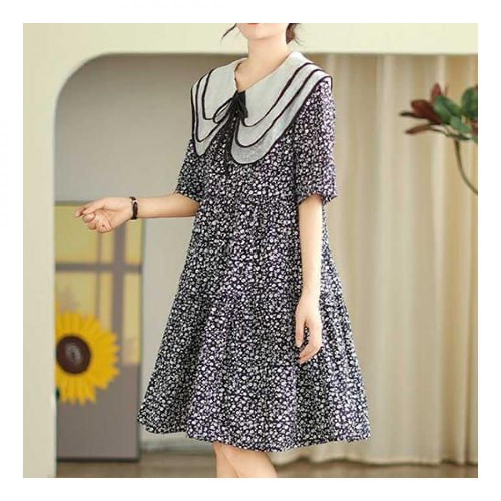 Navava Women Lovely Flower Collar Short Sleeve Dress No733