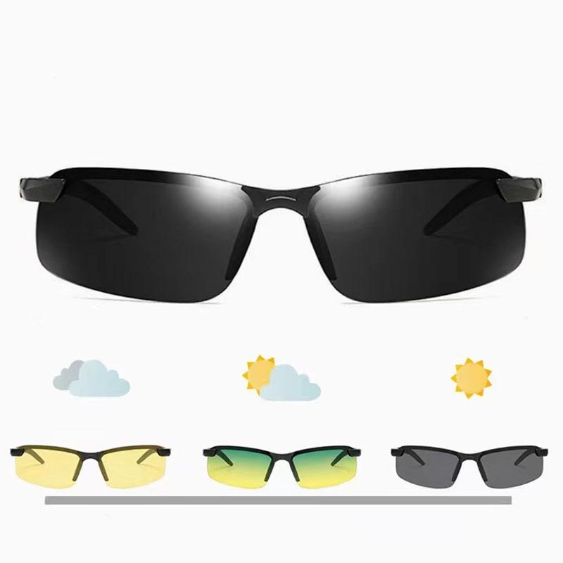 New Half Frame Rectangle Sunglasses  Men'S Photochromism Square Sun Glasses Men Driving Fishing Eyewear Uv400