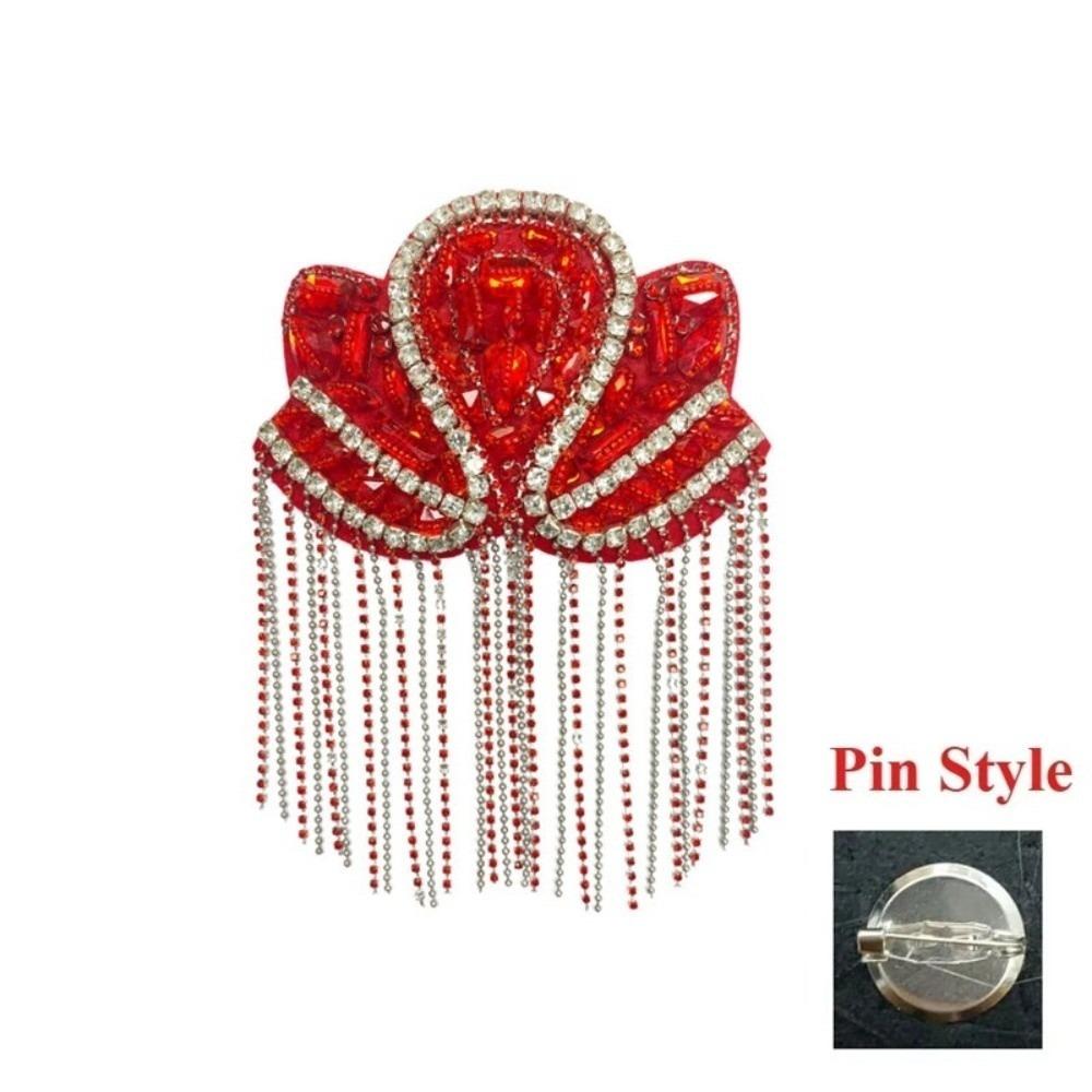 1Pc Beaded Decoration Diamond Tassel Epaulets Detachable Sparkling Shoulder Tassel Epaulet Rhinestone Hand-Beaded Fabric Patch