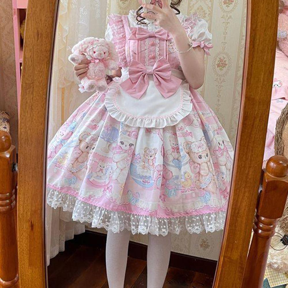 Lolita Cute Design Jsk Sweetheart Rabbit Bear Suspender Lolita Lo Dress Vestidos Elegantes Para Mujer