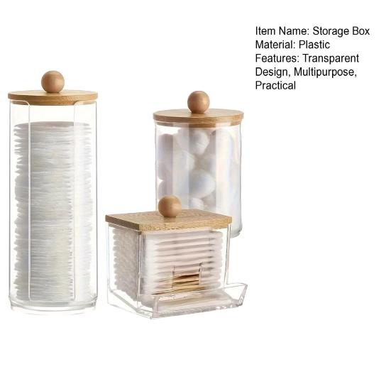 3 ks Úložný box Průhledný Dávkovač na vatové tampony a tyčinky Velká kapacita Prachotěsná Víceúčelová Úložná nádoba Dóza
