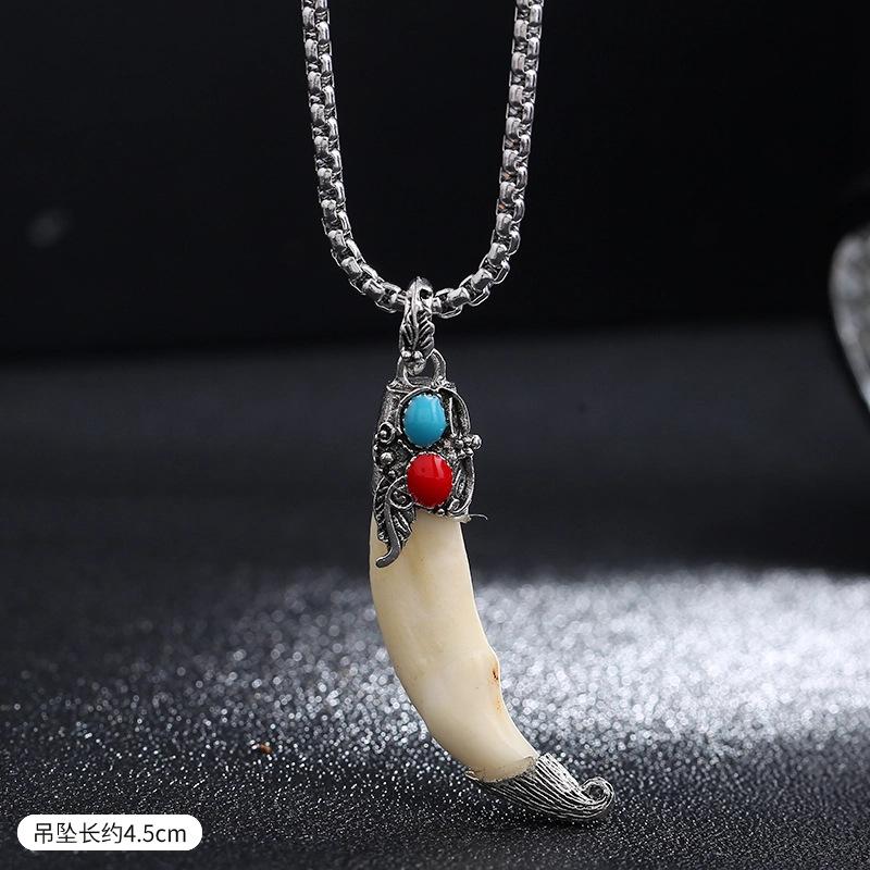 

Wolf Tooth Pendant Necklace - Men s and Women s Stainless Steel Pendant Necklace Decorative Jewelry