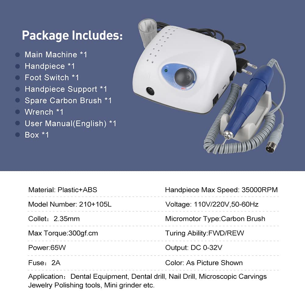 TopSeller 65W Micro Motor Includes High for and Polishing Strong210+105L, 0-35,000 RPM, Parts, Speed, Lab, Jewelry, Engraving,
