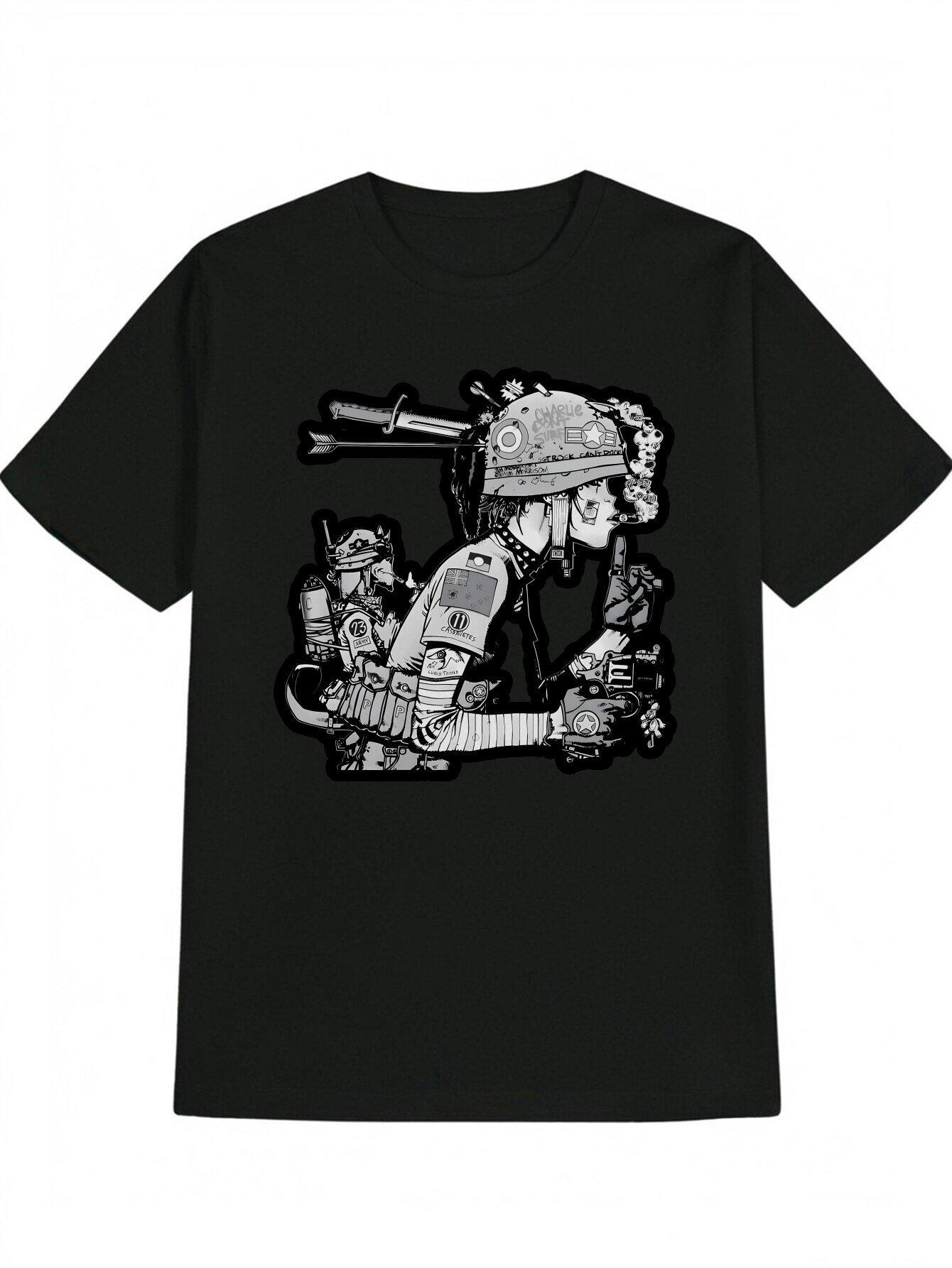 Black Graphic T-shirt - Funny Vintage Anime Design M