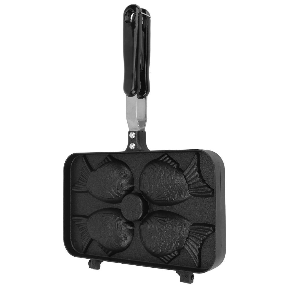 4 Fächer Fischform Taiyaki Bratpfanne Doppelseitige Taiyaki Bratpfanne Touristisches Picknick