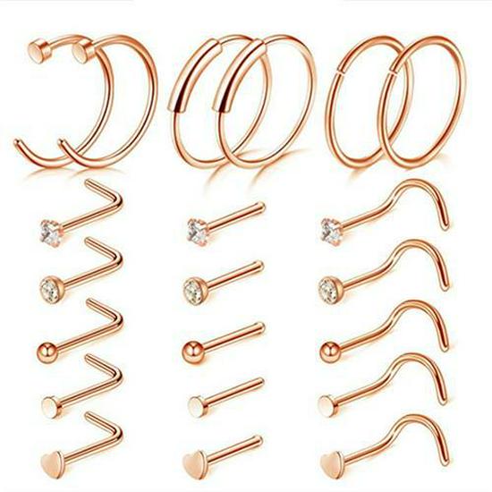 21-Piece Stainless Steel Nose & Lip Piercing Jewelry Set
