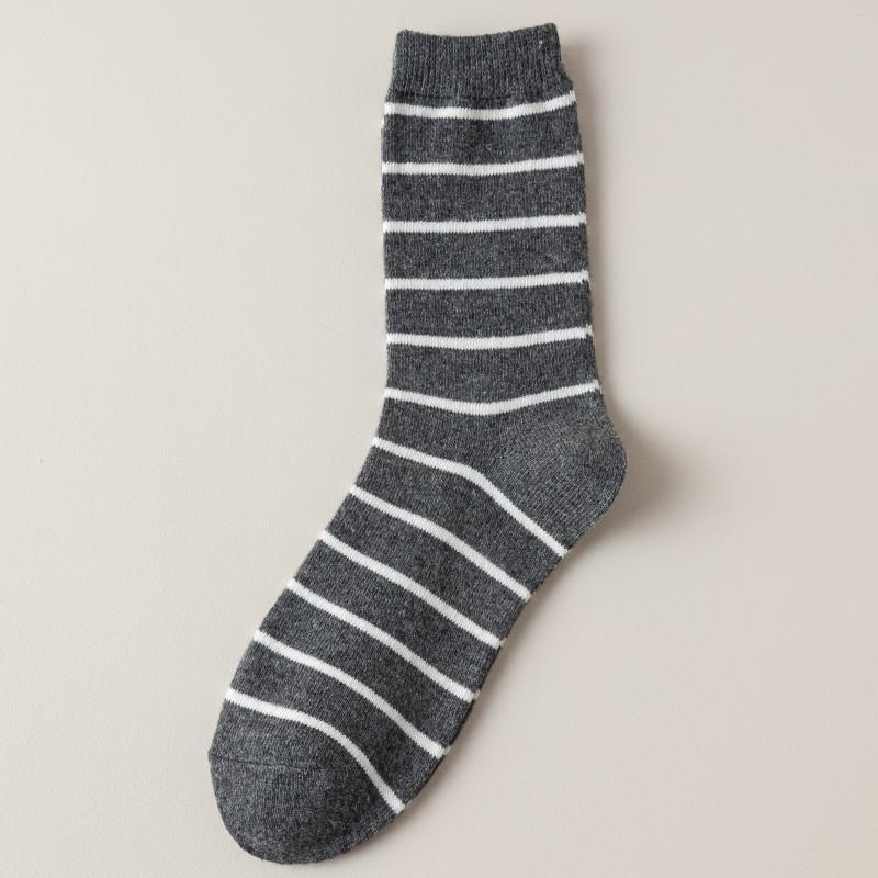 Striped Wool Socks Mid-Leg Socks Gray Tie Trendy Simple Warm Contrast Color Pile Stockings