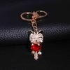 Alloy Rhinestone Key Chain Cat Bling Crystals 3D Rhinestone Keychain Stylish Black Red Charm Pendant Purse Bag Accessory