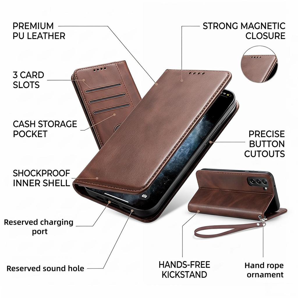 Premium PU Leather Wallet Phone Case for HONOR 600 Pro Magnetic Buckle Kickstand Shell
