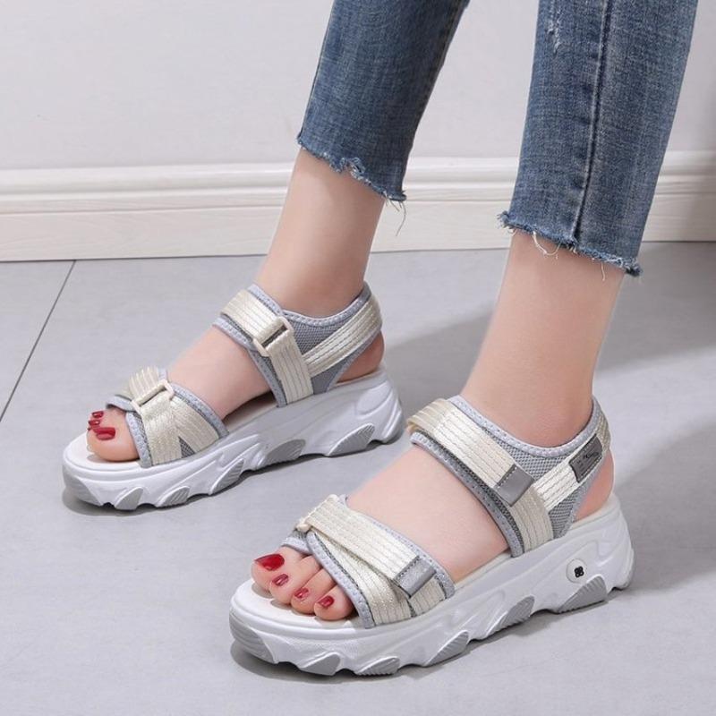 Damen Plateausandalen im Dad-Stil, Verstellbares Klettverschluss-Design, Hohe Plateau-Sohle für Strand und Freizeit
