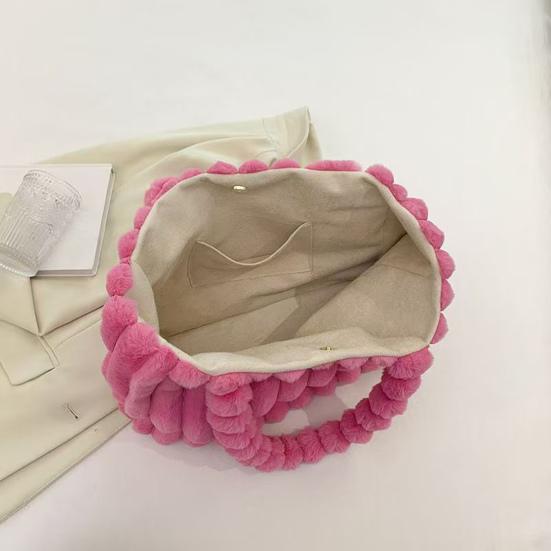 Plysj Skulderveske Dame Fuzzy Tote Fluffy Håndveske Ensfarget Furry Lommebok Vintergave