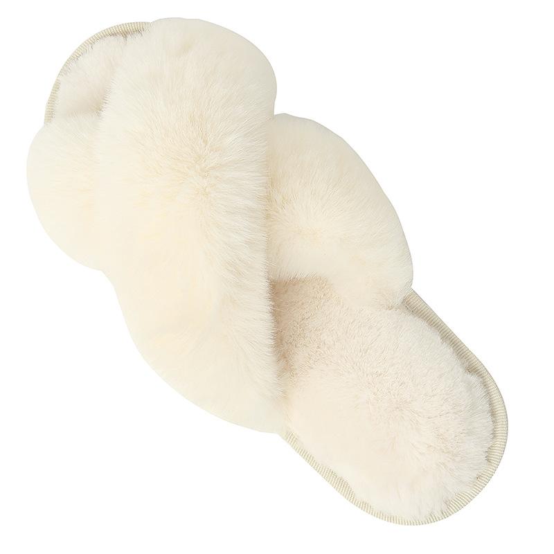 Fashion Litfun Plush Lining Women's Slippers New Fur Cross-strap Ladies Home Slides Platform Fuzzy Warm Indoor Women's Cotton Slippers