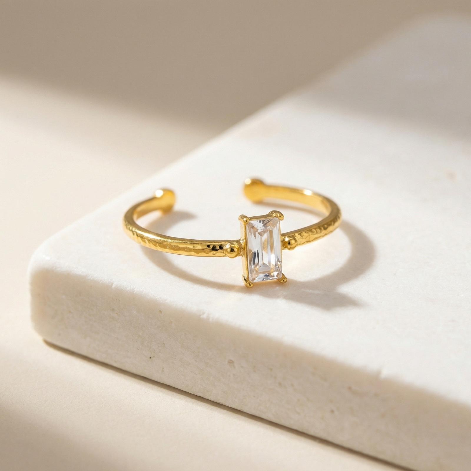 

Fashion Minimalist Geometric Zircon Thin Ring for Women Stainless Steel Open Adjustable Rings Luxury Jewelry Party Wedding Gifts