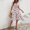JKASHDK Women's Fashion Summer Spring Flower Pattern Print Short Sleeve V-Neck High Waist Casual Dresses