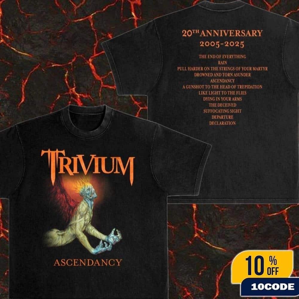 2 стороны Trivium Ascendancy Футболка к 20-летию 2005-2025 Черная футболка TA749 Унисекс футболка XXL