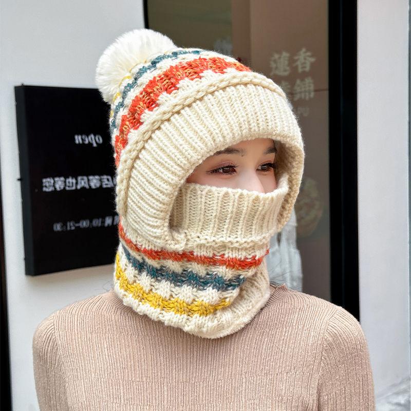 

Women s Fleece Lined Thickened Hat Scarf Face Cover Integrated Hat for Autumn Winter Outdoor Cycling Windproof Warm Knitted Cap one size