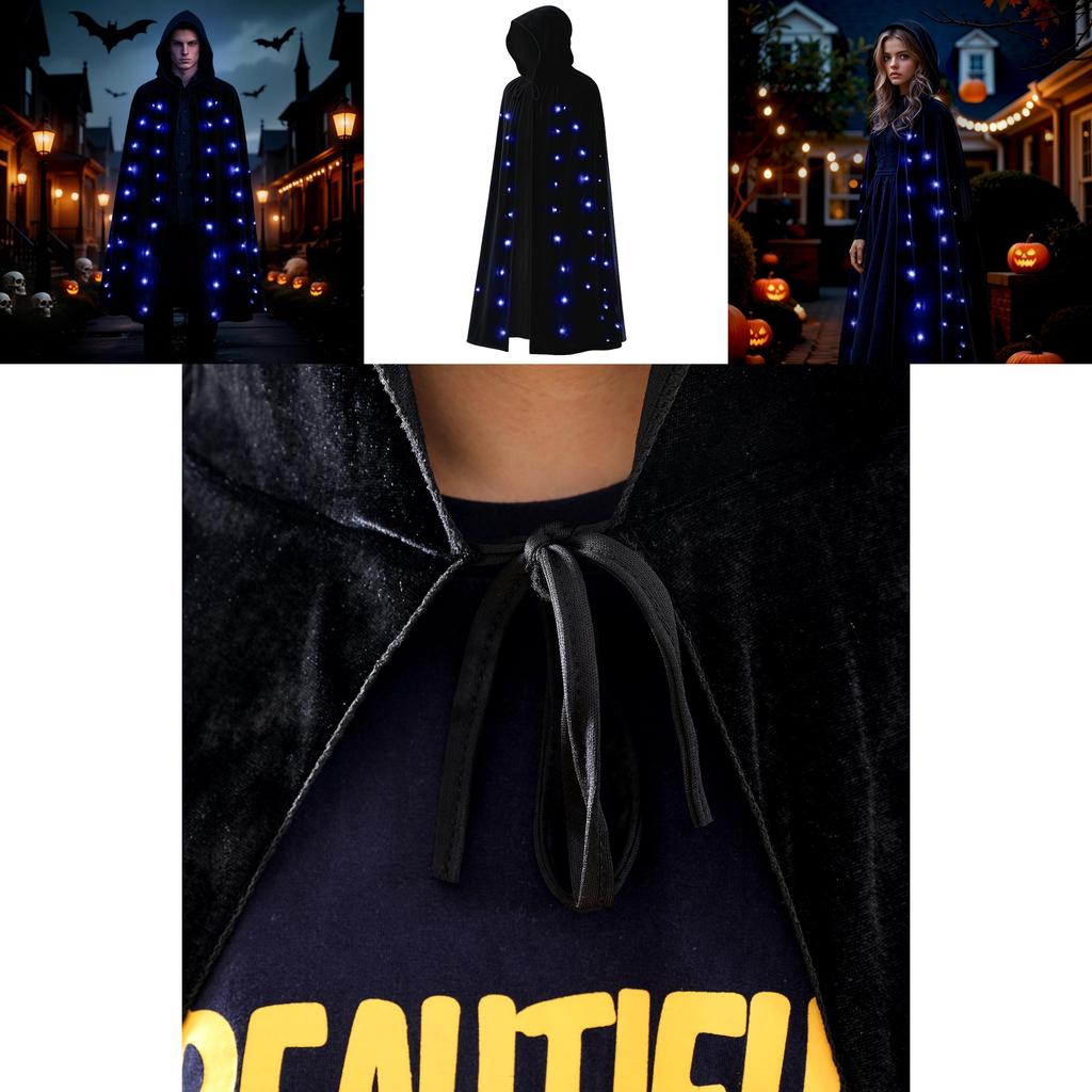 Adult Demon Cosplay Cloak With Led Light And Velvet Material For Halloween Costume Party