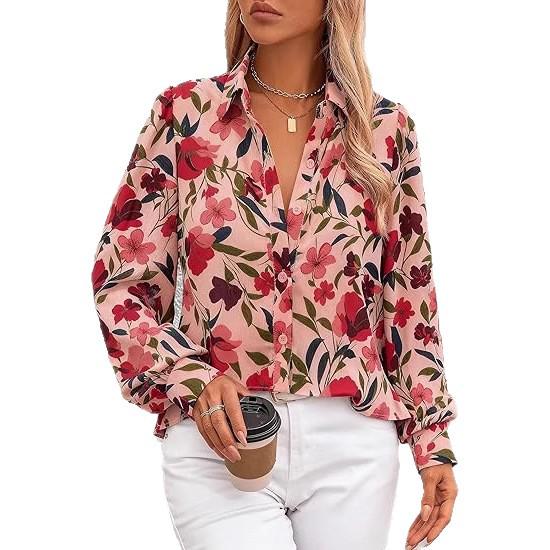 Women s 2026 Autumn/Winter Colorful Printed Lapel Loose Fit Plus Size Long Sleeve Shirt XXL
